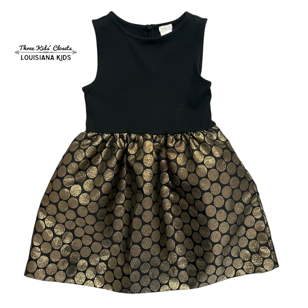 Crewcuts 5Y Black & Gold Polka Dot Dress
